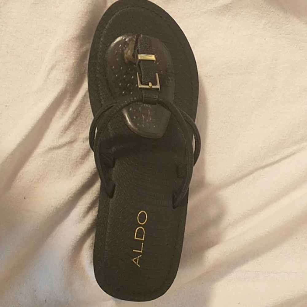 Aldo Black Wedge Style Sandals